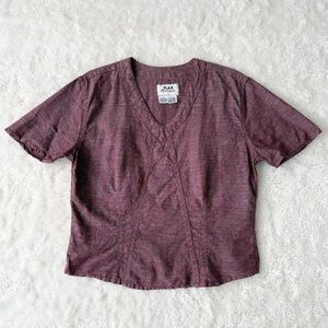 FLAX By Jeanne Engelhart Woman 100% Linen V-Neck Blouse Top SMALL Boho Lagenlook